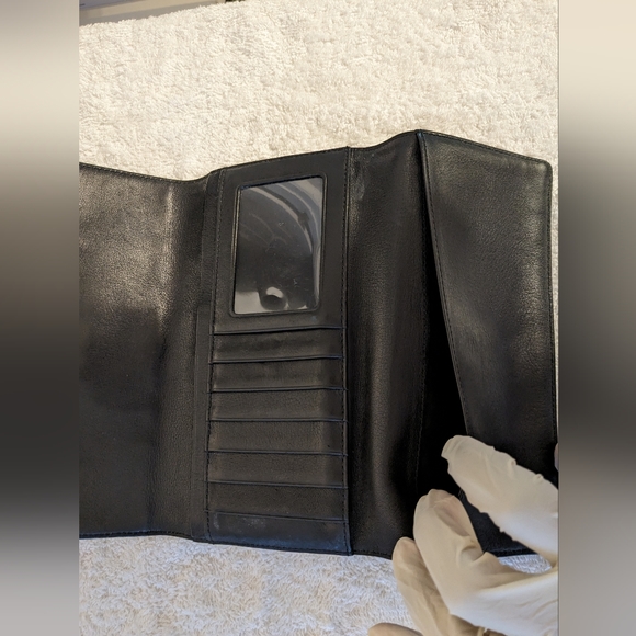 Coach Smooth Soft Black Leather Soho Trifold Envelope Wallet Silver Buckle - Picture 7 of 12